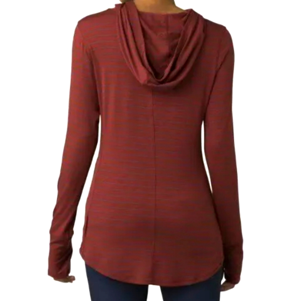 NWT Prana Sol Protect Soft Hoodie Rhubarb Burgundy Navy Stripe S Tencel - Picture 2 of 8